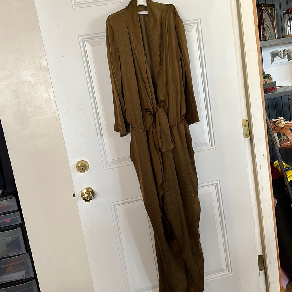 Army green satin jumpsuit
